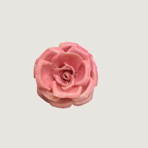 Vintage Pink Rose Flower Brooch Figural Enameled Acrylic Celluloid 2 Inch Pin